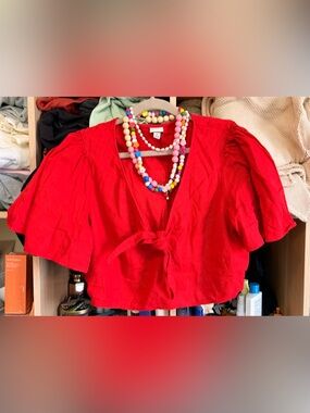 a new day Red Tie-Front Crop Top XL Linen